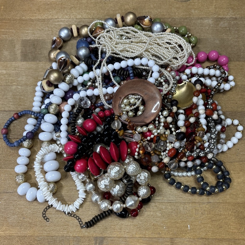 2 LB Vintage Modern Beaded Necklace Jewelry Lot Mixed Beads Resale Craft